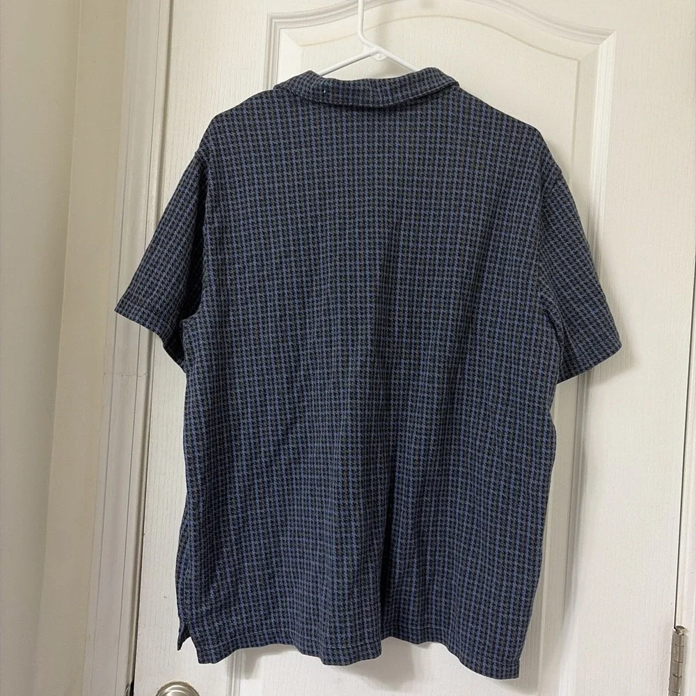 Banana Republic Polo Shirt Mens XL Blu Houndstooth Short Sleeve Knit Soft Cotton